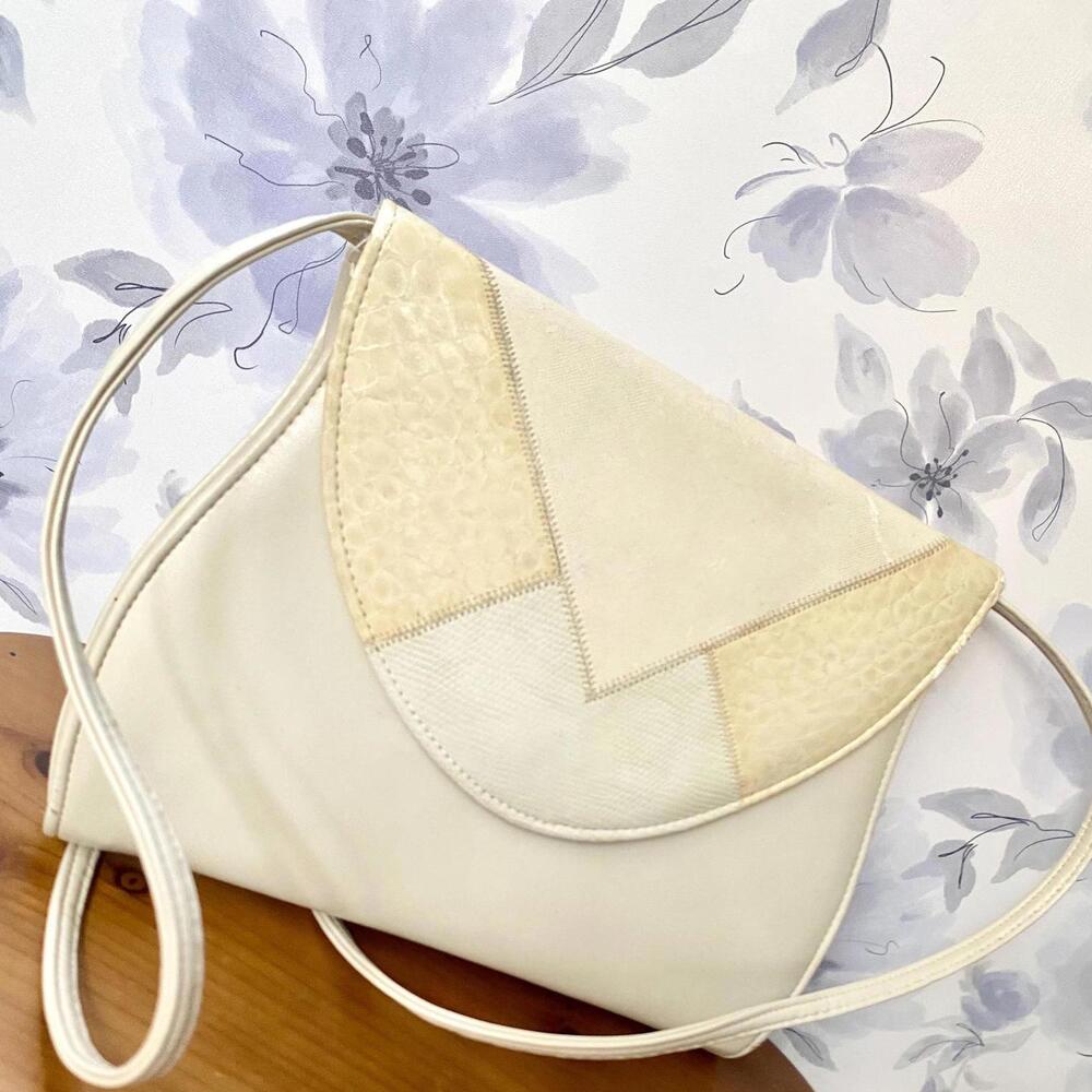 Vintage Taupe and Cream Multi Material Clutch Evening Bag Crossbody Shoulder Bag